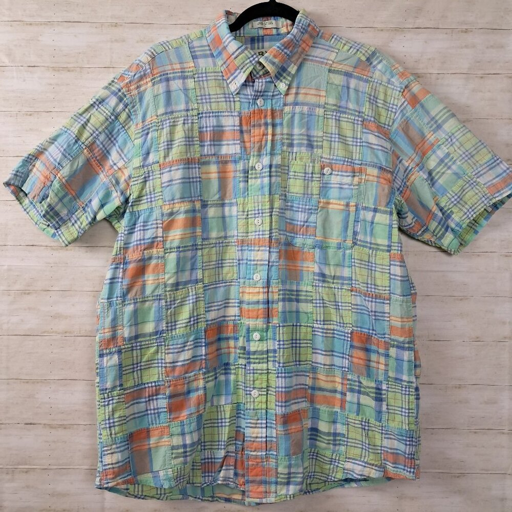 Orvis Madras Plaid Patchwork Short Sleeve Shirt Pastel L